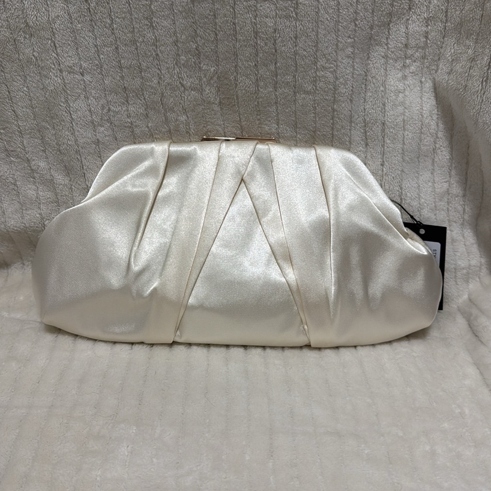 Badgley Mischka Elegant Off White Satin Clutch Floral Embellished Evening Bag - Picture 4 of 15